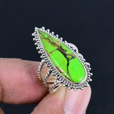 Anillo hecho a mano de plata esterlina 925 maciza con piedras preciosas turquesa verde LS-585