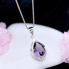 Collar de cadena colgante de amatista de cristal de plata de ley 925 para mujer joyas Reino Unido