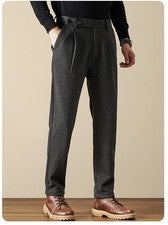 Moda Hombres Informales Pantalones Sueltos Rectos Pantalones de Lana Ligeros Negocios Trabajo Pantalones