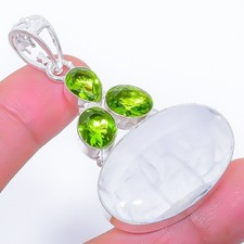Piedra lunar arco iris, piedra preciosa de peridoto 925 colgante de joyería d...