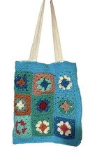 Nuevo sin etiquetas Bolso de Hombro Cuadrado Crochet Granny Flor Azul Verde Rosa Muselina Forrado