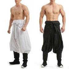 Moda Hombres Pantalones Sueltos Entrepierna Baja Caída Cinturón Chino Tradicional Hanfu Pantalón