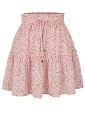 2024 Moda Para mujeres Cintura Alta Estampado Floral Falda Corta Verano Sexy Volantes Swe