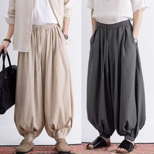 Pantalones Sueltos Estilo Chino Para Hombres Mezcla de Lino Transpirables Bloomers Sueltos Informales Pantalones