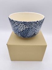 Vintage Matcha Bowl Old Crest Pattern Indigo teñido caja de papel