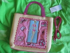 Bolso de playa vintage estilo años 50 MUJERES niñas cesta gingham rosa cuadros rockabilly.