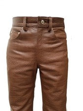 Pantalones de mezclilla de cuero con estampado de cocodrilo marrón para hombre elegantes y sexy estilo 501