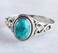 Nuevo Anillo Boho Mujer Piedras Preciosas Turquesa Marquesa Acabado Plata de Ley 925 En Caja