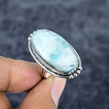 Anillo de joyería de plata de ley 925 hecho a mano con piedras preciosas Republic Larimar tamaño 7 v148