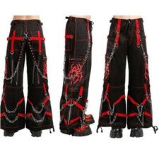 Pantalones de mezclilla para hombre de moda gótica con retazos punk negros electro pantalones rojos estampados