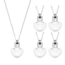 5 Pcs Vial Necklace, Stainless Steel Glass Heart Perfume Bottle 31mm, Clear