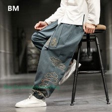 Pantalones Estilo Chino Estampado Retro Hombres Moda Sueltos Informales Pantalones Harén