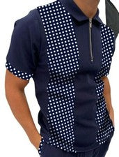 Polo Camiseta Hombre Cremallera Cuello Punto Azul Informal Moda Golf Camiseta