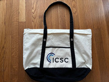 NUEVO ICSC "Lands End-Style" Bolso de Mano de Lona Azul Marino y Blanco Correa Cruzada con Cremallera