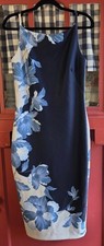 Vestido midi Donna Karan elegante azul blanco floral sin mangas para mujer talla 2 nuevo con etiquetas