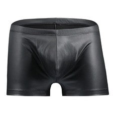 Calzoncillos boxer negros de color liso para hombre de cuero sintético pantalones calientes fiesta ropa de club nocturno