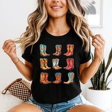 Botas de Vaquero Estilo Occidental Floral Mujer Camiseta Country Moda Gráfico