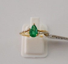 Anillo de compromiso de oro amarillo de 14 k con esmeralda y diamantes naturales de Zambia de 1,50 quilates