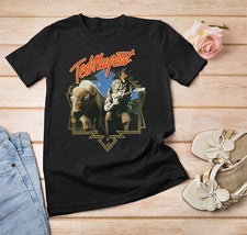 Camiseta de Concierto TED NUGENT Gran Blanco Búfalo Negro Algodón Hombres Camiseta