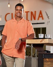 Camisa Naranja 2XL Harriton ESTILO CUBAVERA Para Hombre Barbados Texturizada Abotonada