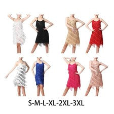 "Vestido de lentejuelas con borla para mujer, cuello en V, vestido con flecos multicapa para"