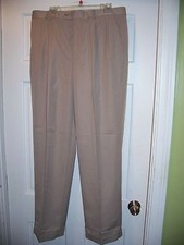 Pantalones de vestir plisados puños marrón claro Enrico Bertucci para hombre talla 36W x 32L nuevos con etiquetas