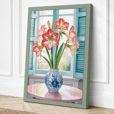 Impresión en lienzo botánico Amaryllis por la ventana arte de pared decoración del hogar listo para colgar