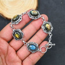 Pulsera de joyería de plata esterlina 925 hecha a mano con piedras preciosas ...