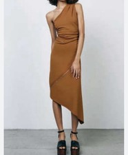 Vestido ZARA Asimétrico Un Hombro Boho Retro Midi PEQUEÑO Nuevo