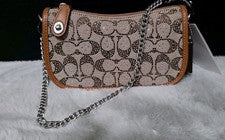 Bolso Coach Swinger 20 Cristal Ámbar Pulido Firma Jacquard Nuevo con Etiquetas
