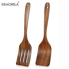 Espátula para hornear utensilio de madera - 2 piezas para mezclar, voltear panqueques, resistente al calor