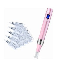 Herramienta de aguja de belleza inalámbrica para cuidado facial - Velocidad ajustable, recargable ROSA