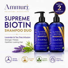 Juego de 2 champúes de biotina Ammuri crecimiento y pérdida de cabello lavanda árbol de té 2x473 ml