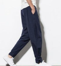 Retro Hombre Suelto Estilo Chino Harén Pantalones Pierna Ancha Largo Pantalón