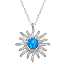 Colgante de ópalo y plata de ley 925 con colgante de ópalo azul sol rodiado cadena para mujer