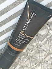 Base líquida de cobertura completa Ulta Beauty DEEP WARM con tonos bajos amarillos HD