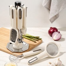 Juego de herramientas de cocina de 7 piezas mango de plástico blanco herramientas y varilla de acero inoxidable