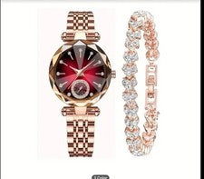 Mujer Elegante Lujo Cuarzo Diseño Ultra Delgado - Cara Roja Con Pulsera
