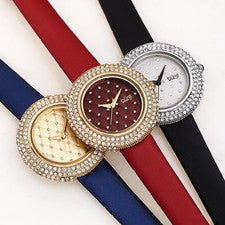 Reloj para mujer Burgi BUR207 Swarovski cristal acolchado esfera cuero satinado correa