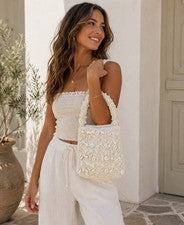 Bolso Clio Peppiatt con asa superior conchas marinas variadas perlas con cuentas estructura rígida nuevo con etiquetas