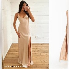 Maxi Vestido sin Mangas Show Me Your Mumu Anderson Satinado Champagne Lux Para Mujer Talla L Nuevo con Etiquetas