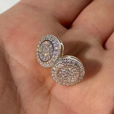 Aretes Iced CZ Hip Hop Para Hombre Botón Grande Acabado En Oro Con Diamantes Nuevo