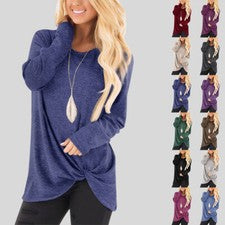 Blusa suelta con cuello redondo liso Camiseta para mujer Manga larga Pullover Camiseta