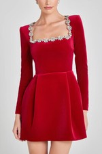 Vestido Corto Para Mujer Retro Moda Temperamento Elegante Cuello Cuadrado Estrás Nuevo
