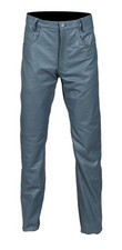 Pantalones de mezclilla de cuero genuino para hombre estilo 5 bolsillos gris moto