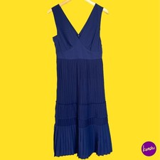 "Vestido midi plisado con delantal MICHELLE KEEGAN para mujer, sin mangas, azul marino, Reino Unido 16"