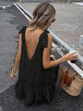 Minivestido casual sin mangas con bordado y volantes