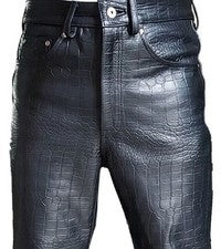 Sexy pantalón vaquero estilo 501 de cuero en relieve de cocodrilo para hombre