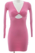 Vestido manga larga Bershka rosa rayas línea H escote en V talla 34