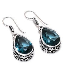 Pendiente de joyería de plata de ley 925 hecho a mano con piedras preciosas de topacio azul de Londres talla 1,20"